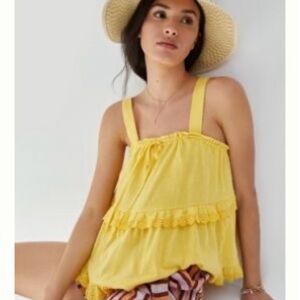 Anthropologie Sunny Yellow Ruffled Tank Top